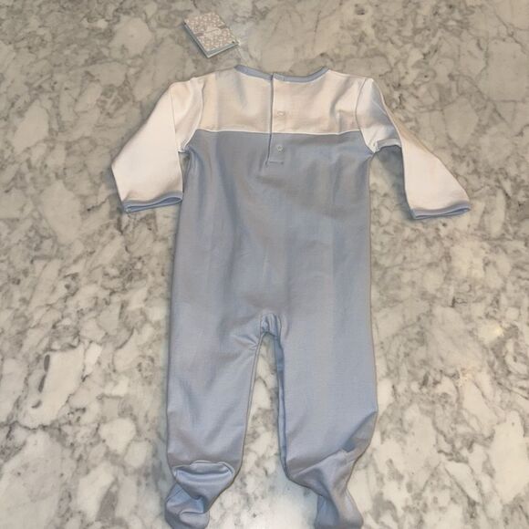 NWT KISSY KISSY BEAR BLUE & WHITE FOOTIE 6/9M - Picture 7 of 8